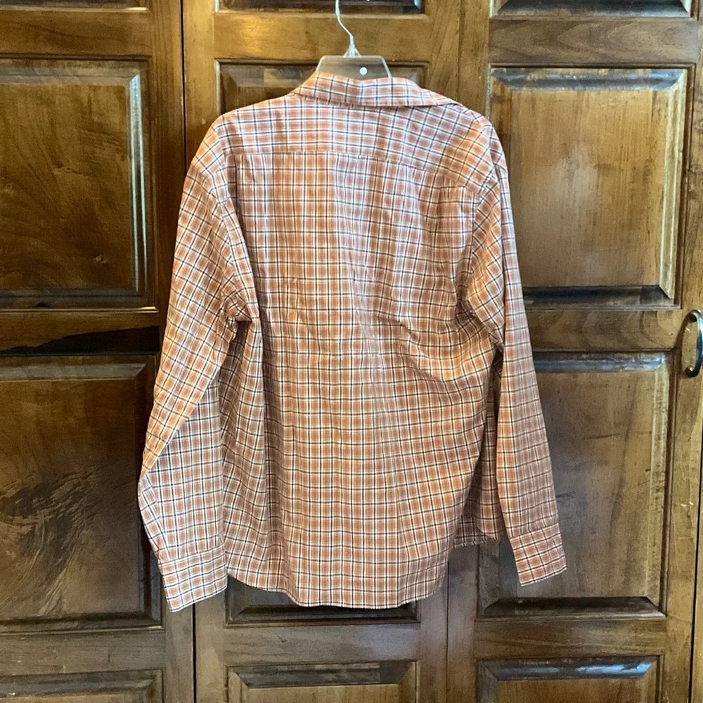 J. Crew Orange and White Plaid Men’s Button-Down Shirt- Slim Untucked